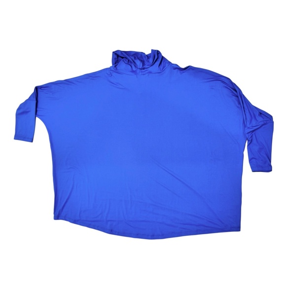 YANA K BLUE COWL NECK LONG SLEEVE OVERSIZED LOOSE FIT PONCHO TOP - Picture 11 of 11